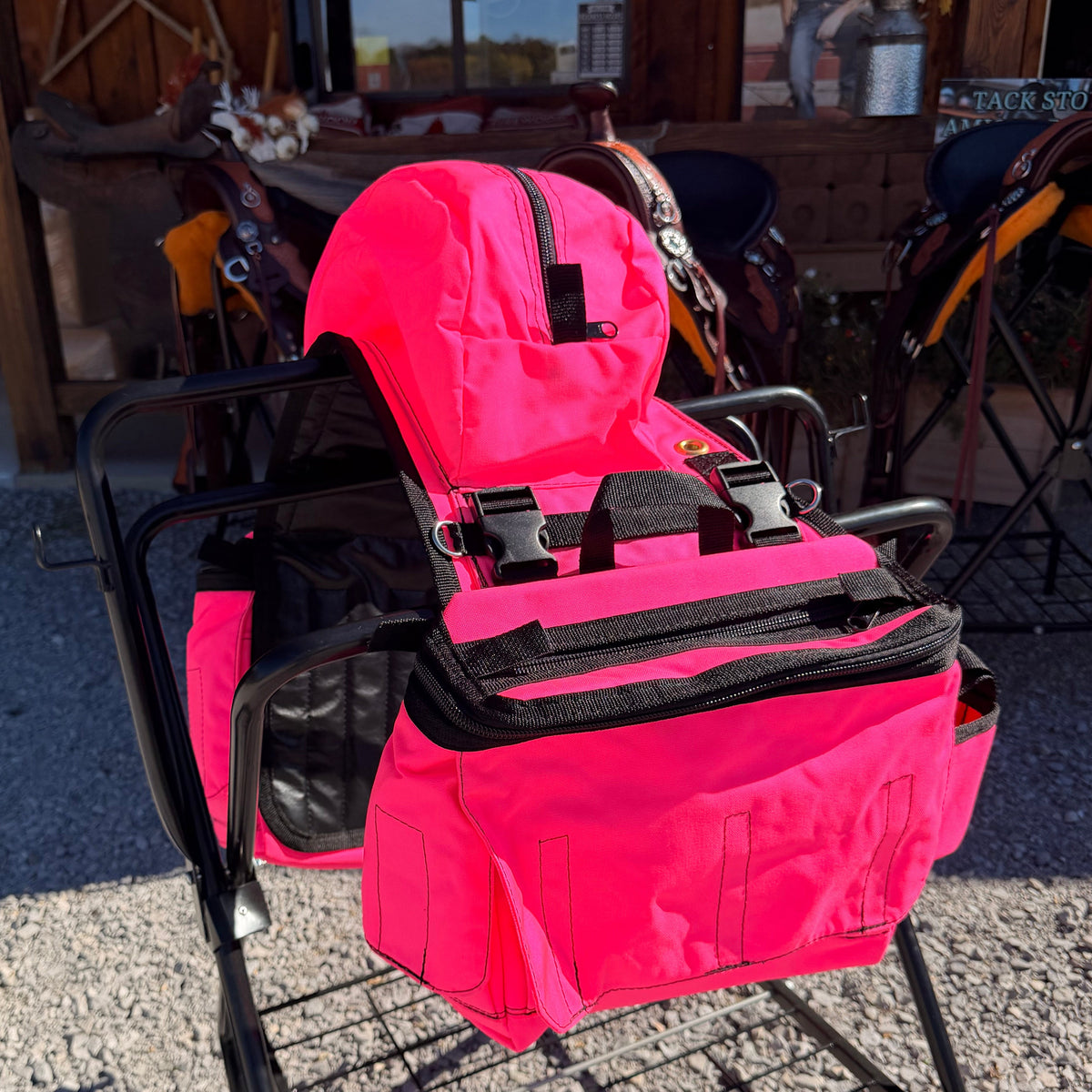 NEW DELUX Amish Made Hot Pink Detachable Saddle Bags W/ 2 Cup Holders & 2 Extra Pockets with Velcro