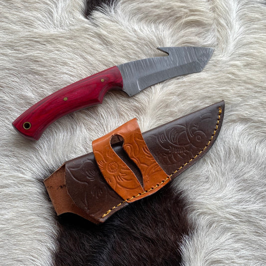 New Hand Crafted Wild Pink Damascus Knife With Leather Sheath