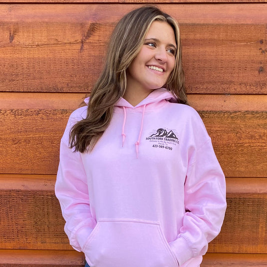 New Powder Pink & Brown Hoodie South Fork Trading Co - Adult Unisex Hoodie w/ Detailed Sleeve