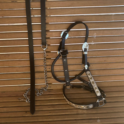 Pre-loved Silver Black Show Halter & Lead Set