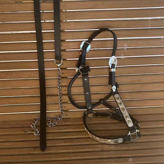 Pre-loved Silver Black Show Halter & Lead Set