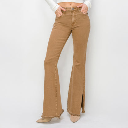 RISEN Bailey Full Size High Waist Side Slit Flare Jeans