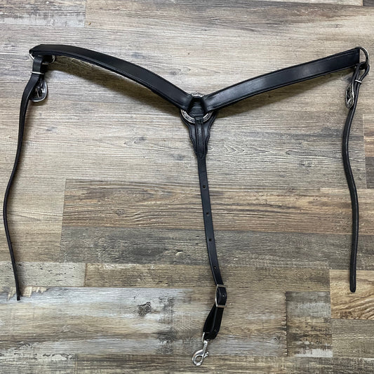 Schwartz Leather Western Straight Breast Collar - Black w/ PREMIUM Black inlay Silver Hardware