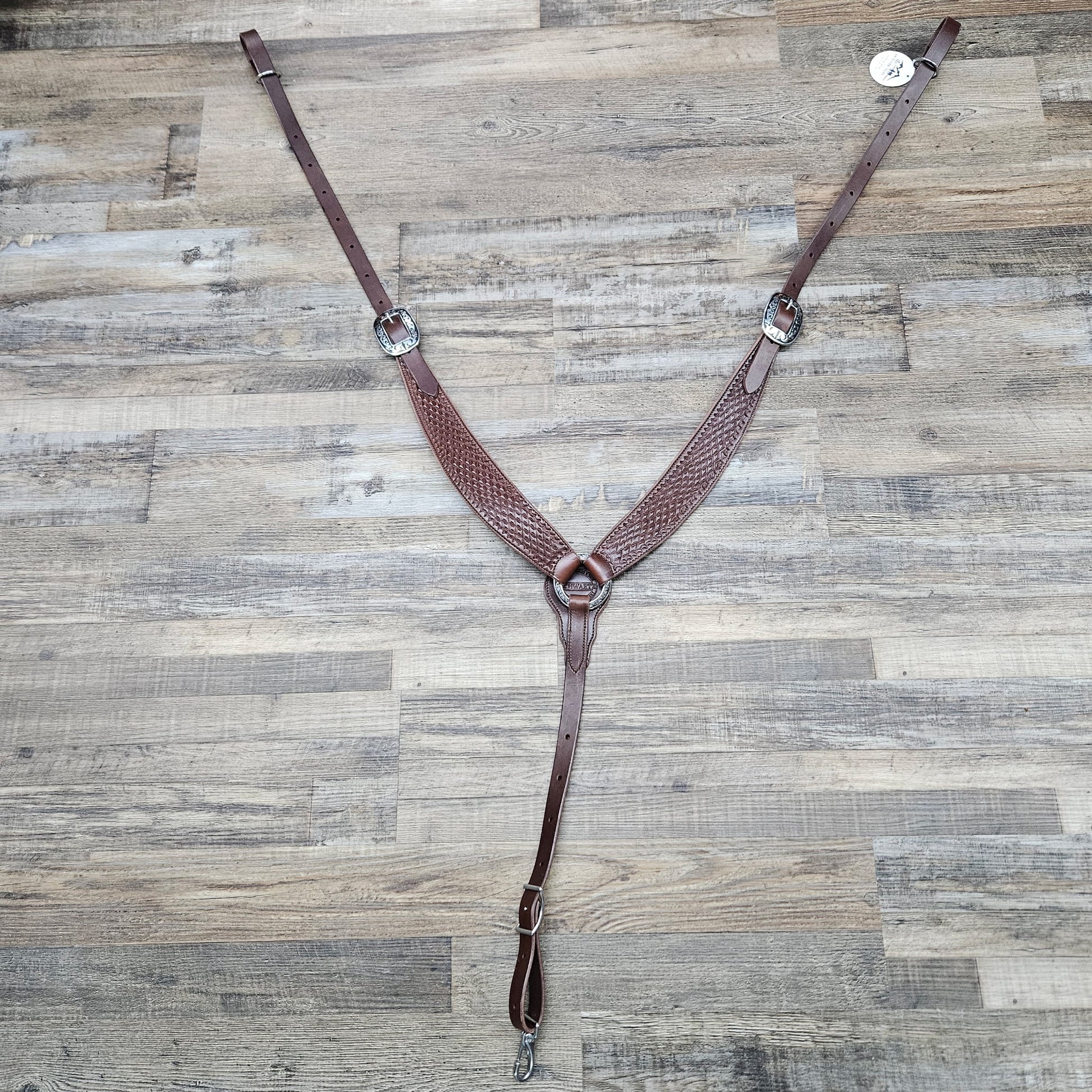 Schwartz Leather Western Straight Breast Collar - Diamond Tooled Brown w/ PREMIUM Black inlay Silver Hardware