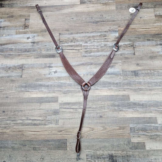 Schwartz Leather Western Straight Breast Collar - Diamond Tooled Brown w/ PREMIUM Black inlay Silver Hardware