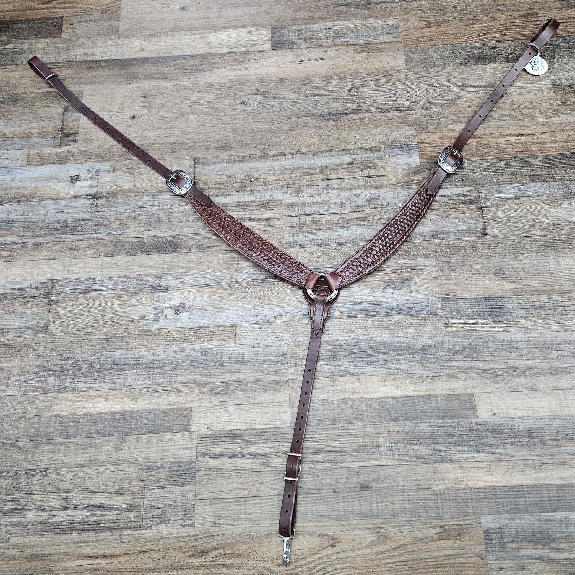 Schwartz Leather Western Straight Breast Collar - Honeycomb Tooled Brown w/ PREMIUM Black inlay Silver Hardware