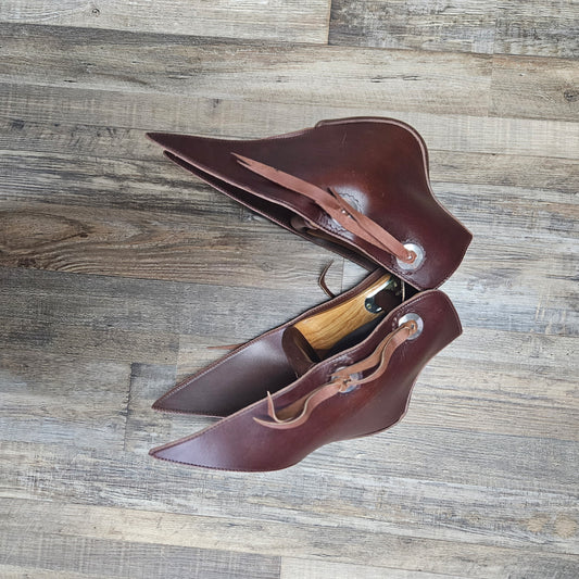 Schwartz Long Tapaderos Leather Amish Made Brown Covered Leather Western Stirrups w/ Conchos