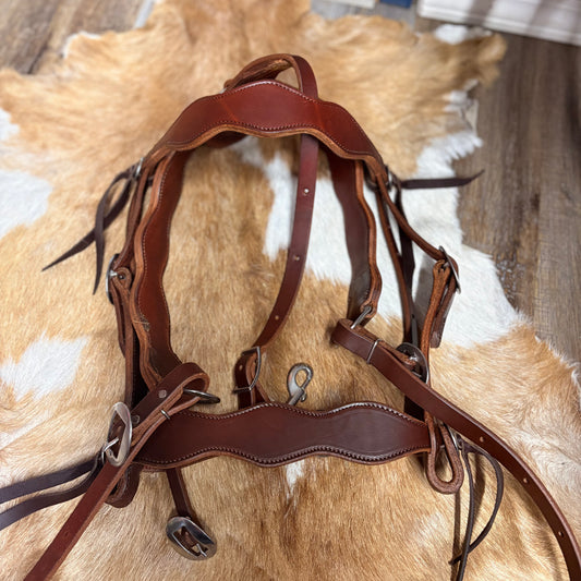 Schwartz Scalloped Brown Headstall & Matching Breast Collar Leather & Horseshoe Brand Stainless Steep Hardware