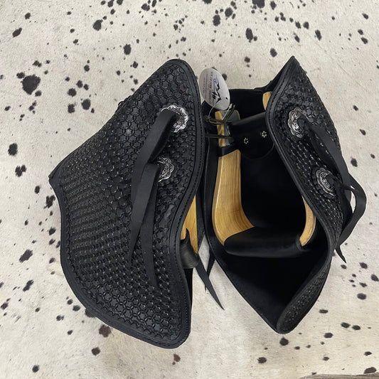 Schwartz Western Black Honeycomb Tooled Leather Extra Wide Stirrups Amish w/ Conchos Crafted