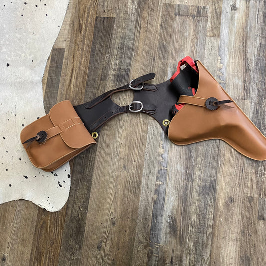Small Chain Saw Horn Bags w/ Adjustable Straps & Flap Bag Amish Crafted High Quality Leather & Stainless Steel Hardware