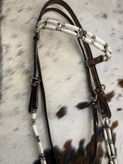 Smokey Trails Leather Beaded Headstall