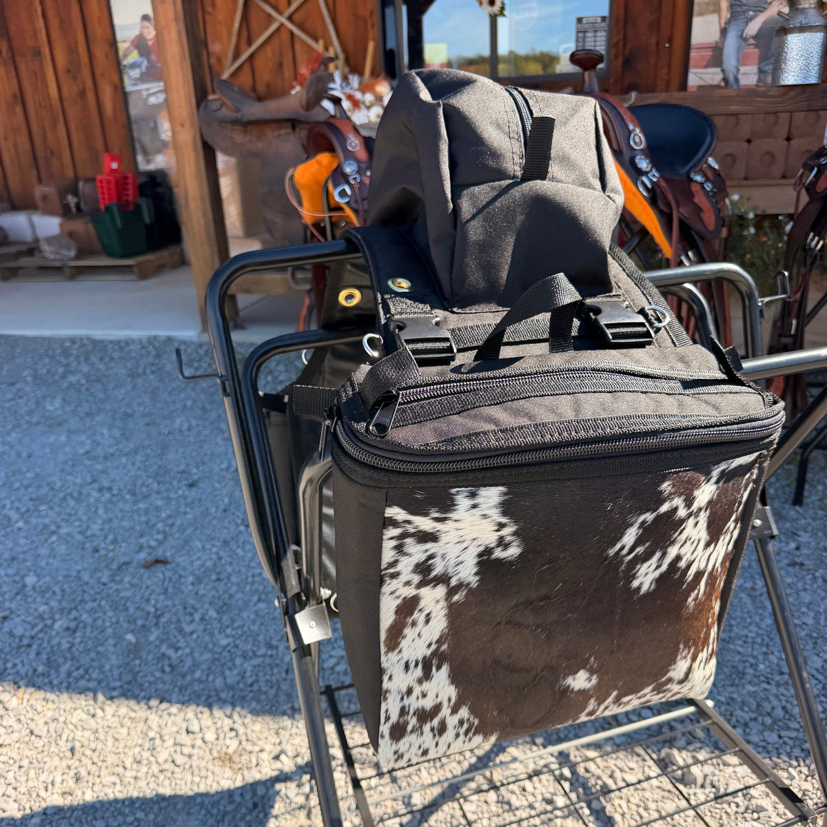 The Branded Lost Bull Amish Made Black Real COWHIDE Detachable Saddle Bags 