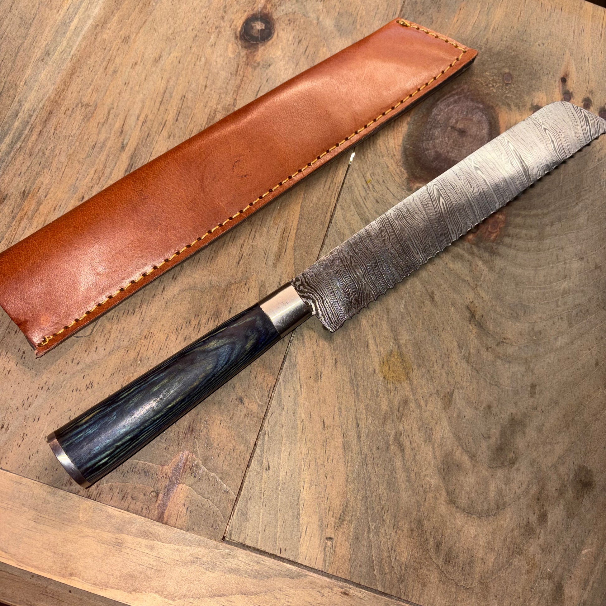 The Culinary Masterpiece Chef's Knife Handcrafted Damascus Steel Kitchen Knife w/ Colorful Handle & Belt Sheath