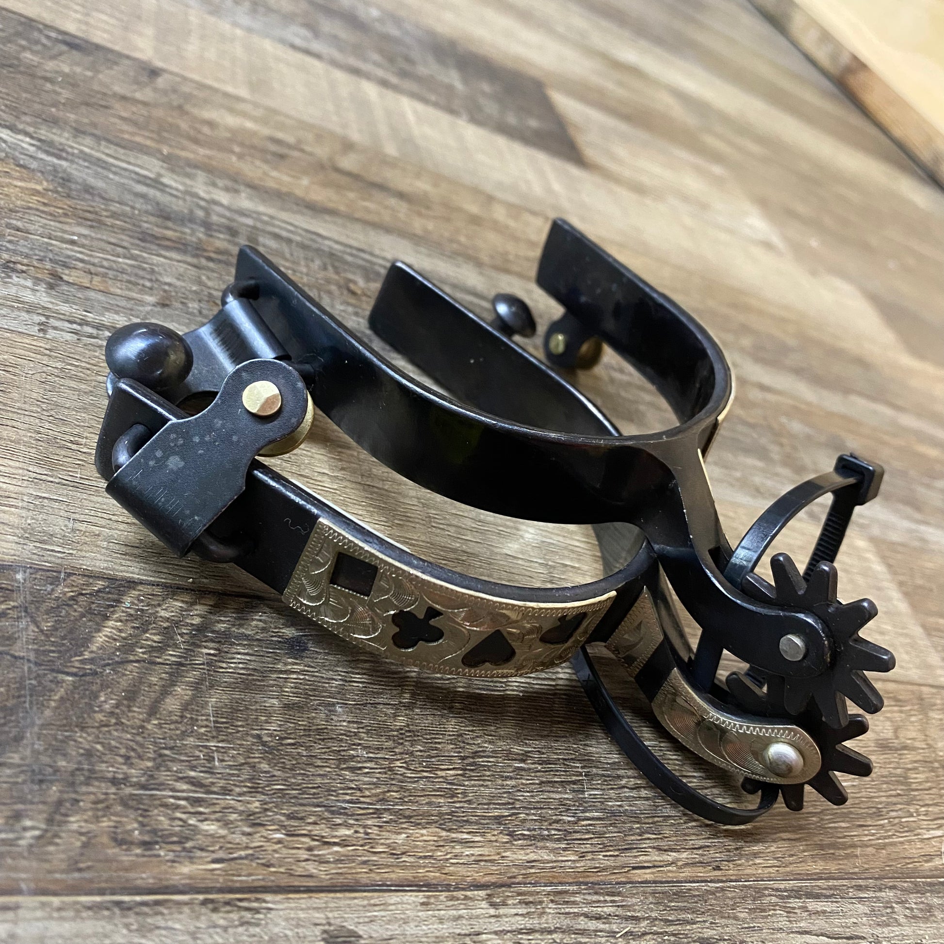 The Gambler Silver Plaited 2" Shank Rowel Pair of Spurs 