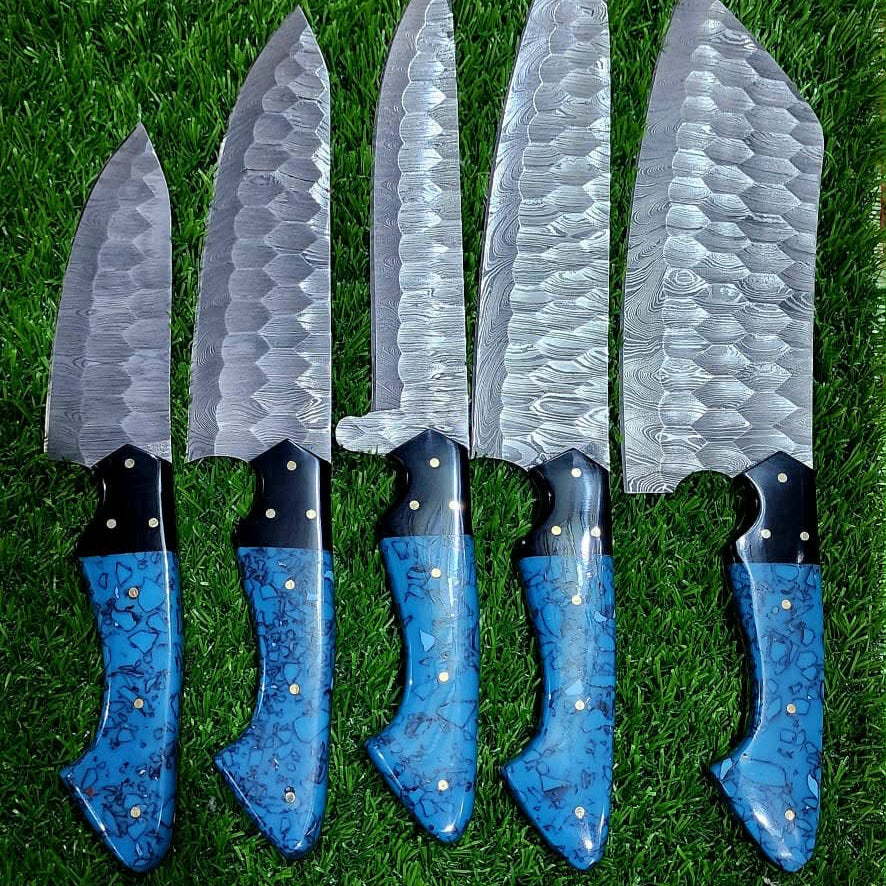 The Outlander Turquoise Kitchen Knife Set with Leather Carrying Case