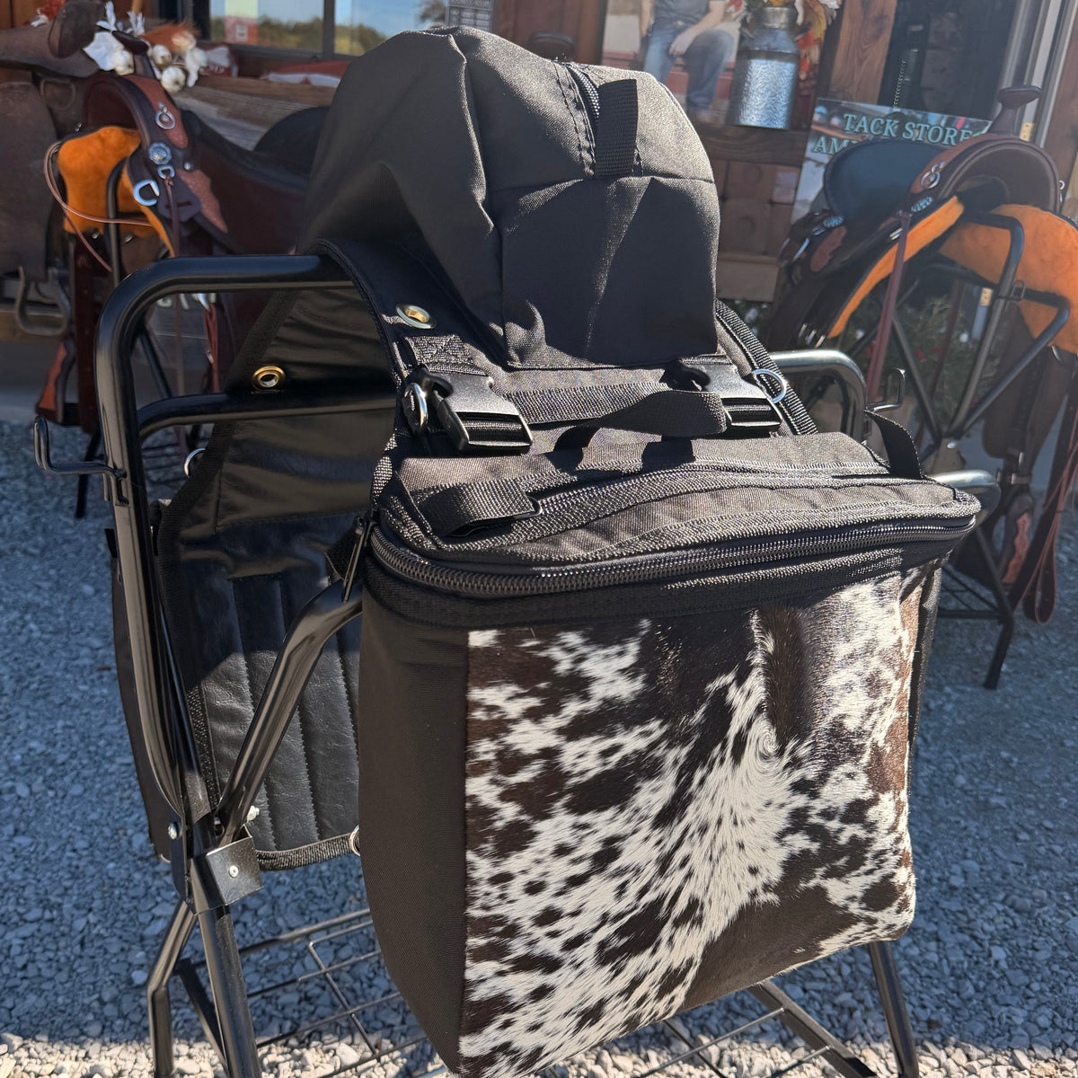 The Spotted Bull Amish Made Black Real COWHIDE Detachable Saddle Bags