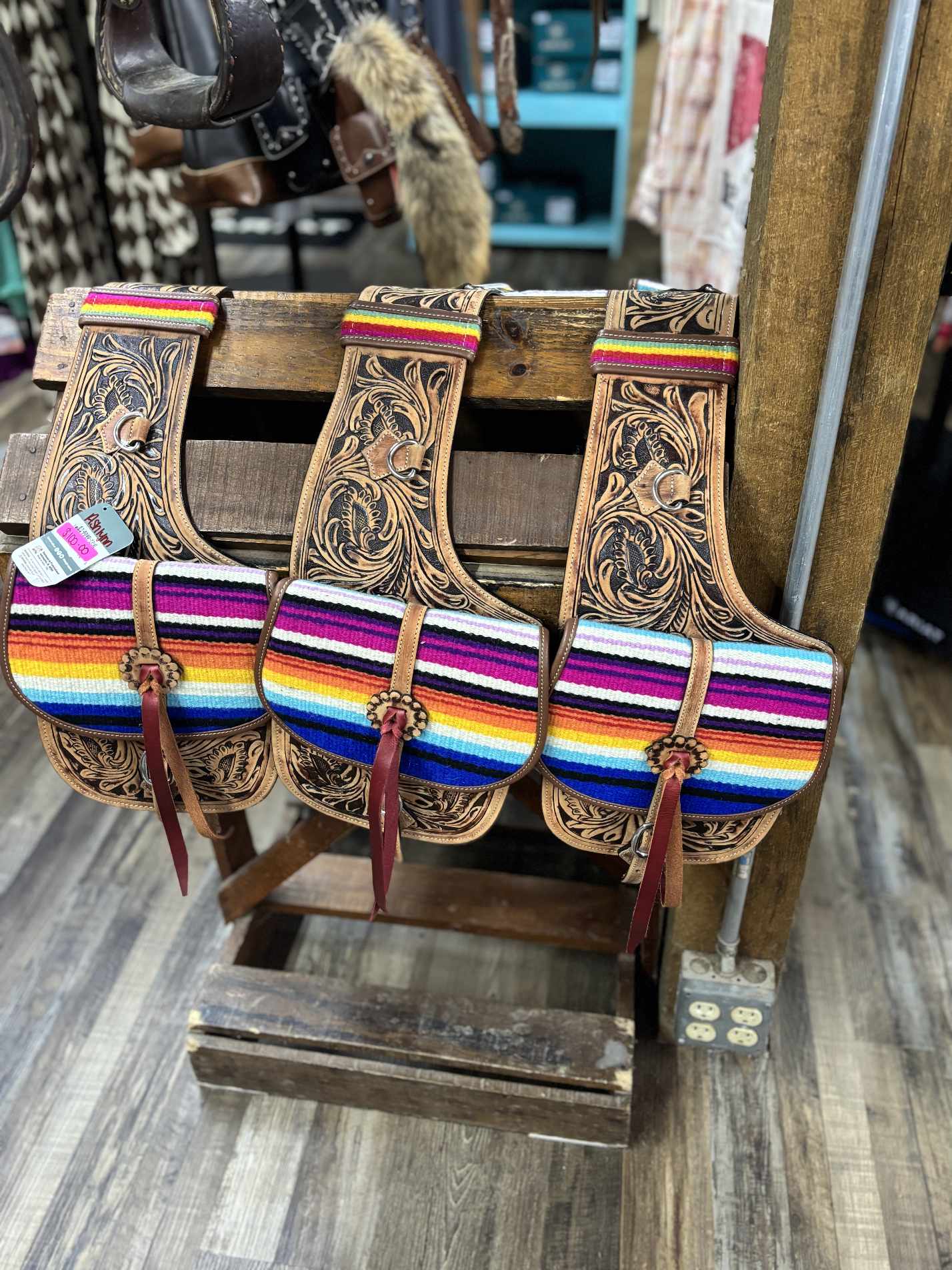 Ashlyn Tough 1 Tooled Leather Antique Serape Saddle Bags