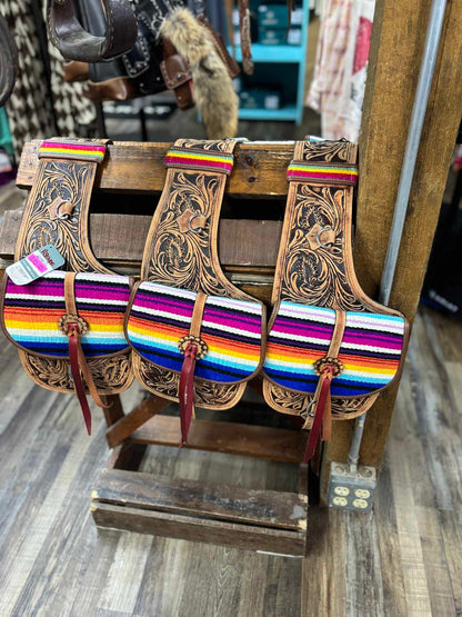 Ashlyn Tough 1 Tooled Leather Antique Serape Saddle Bags