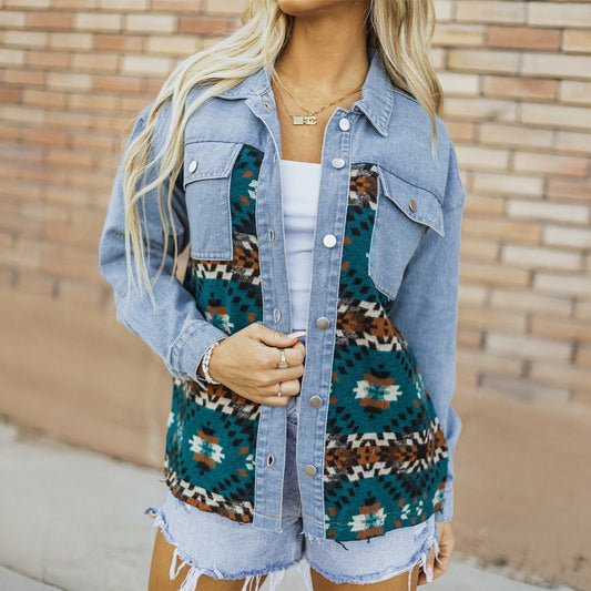 Trail Pocketed Button Up Long Sleeve Denim Jacket