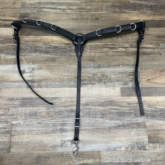 Training D Ring Schwartz Leather Western Straight Breast Collar - Black w/ Stainless Steel Hardware