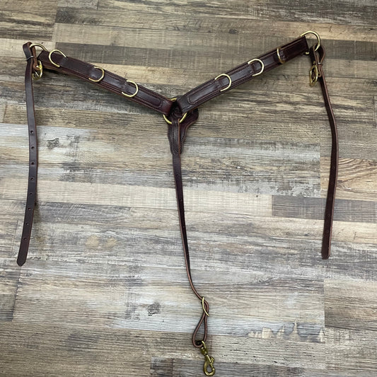 Training D Ring Schwartz Leather Western Straight Breast Collar - Dark Brown w/ Brass Coated Steel Hardware