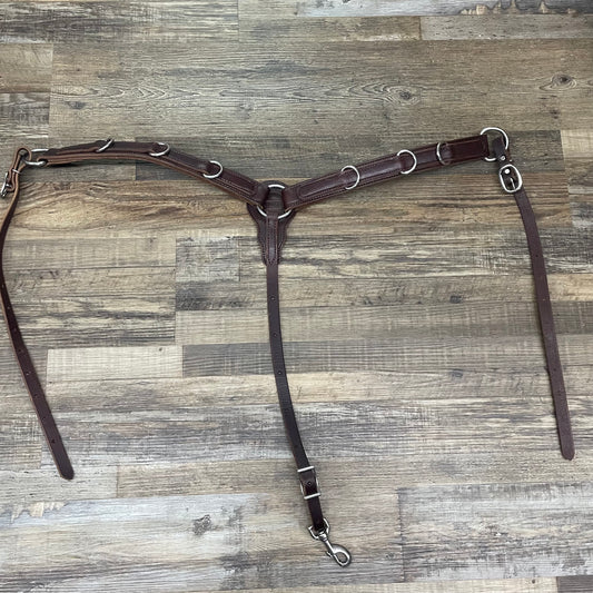 Training D Ring Schwartz Leather Western Straight Breast Collar  - Dark Brown w/ Stainless Steel Hardware