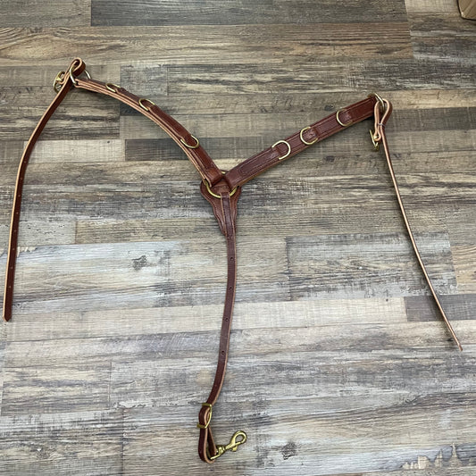 Training D Ring Schwartz Leather Western Straight Breast Collar  - Medium Brown w/ BRASS COATED Stainless Steel Hardware