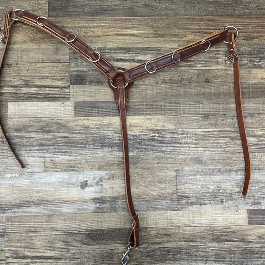 Training D Ring Schwartz Leather Western Straight Breast Collar  - Medium Brown w/ Stainless Steel Hardware