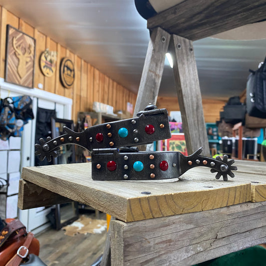 Turquoise & Red Bedazzled Women’s 2" Shank Rowel Spurs