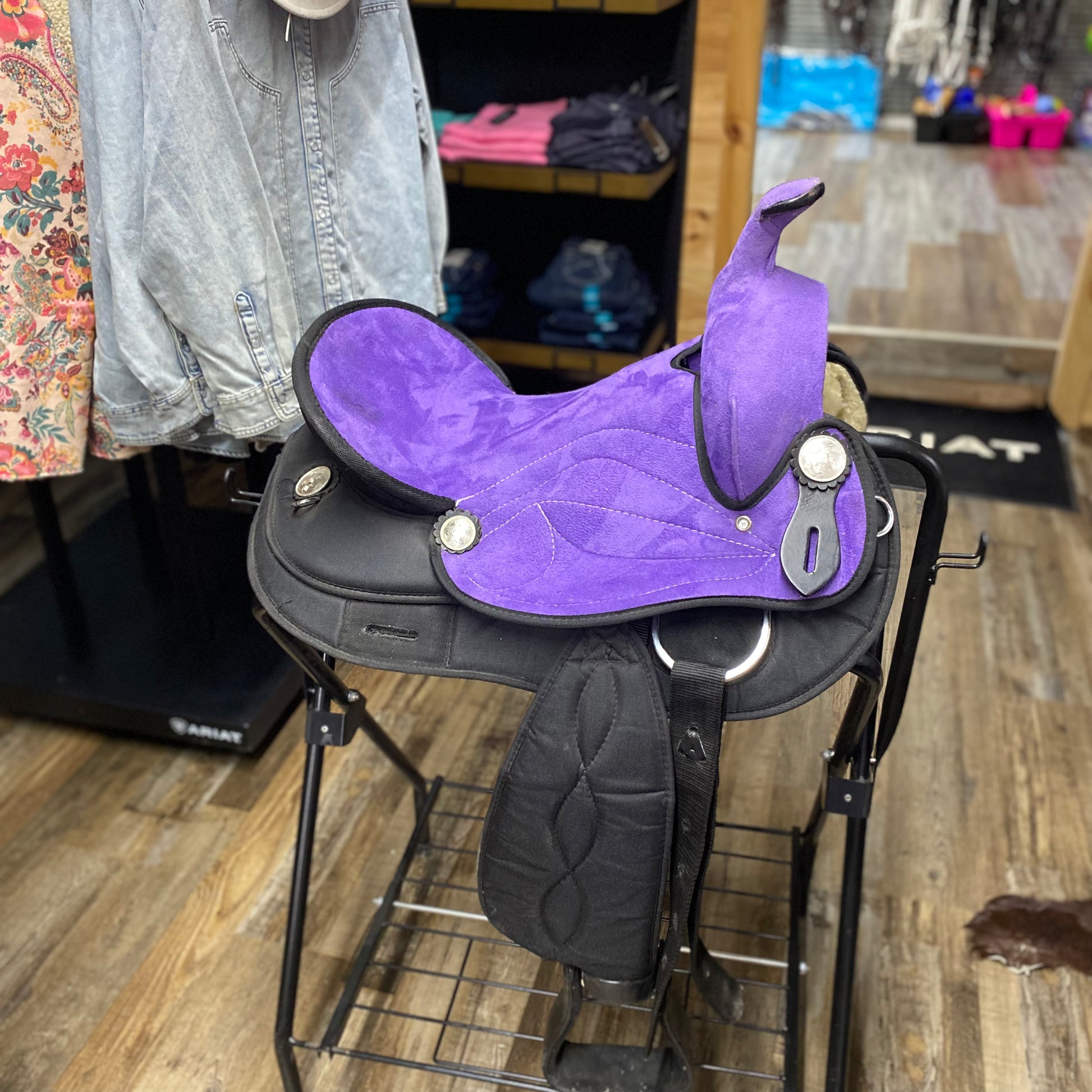 USED 14.5” Synthetic PURPLE Youth Saddle
