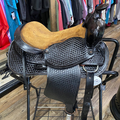 USED Black Western Floral Tooled Saddle 15”