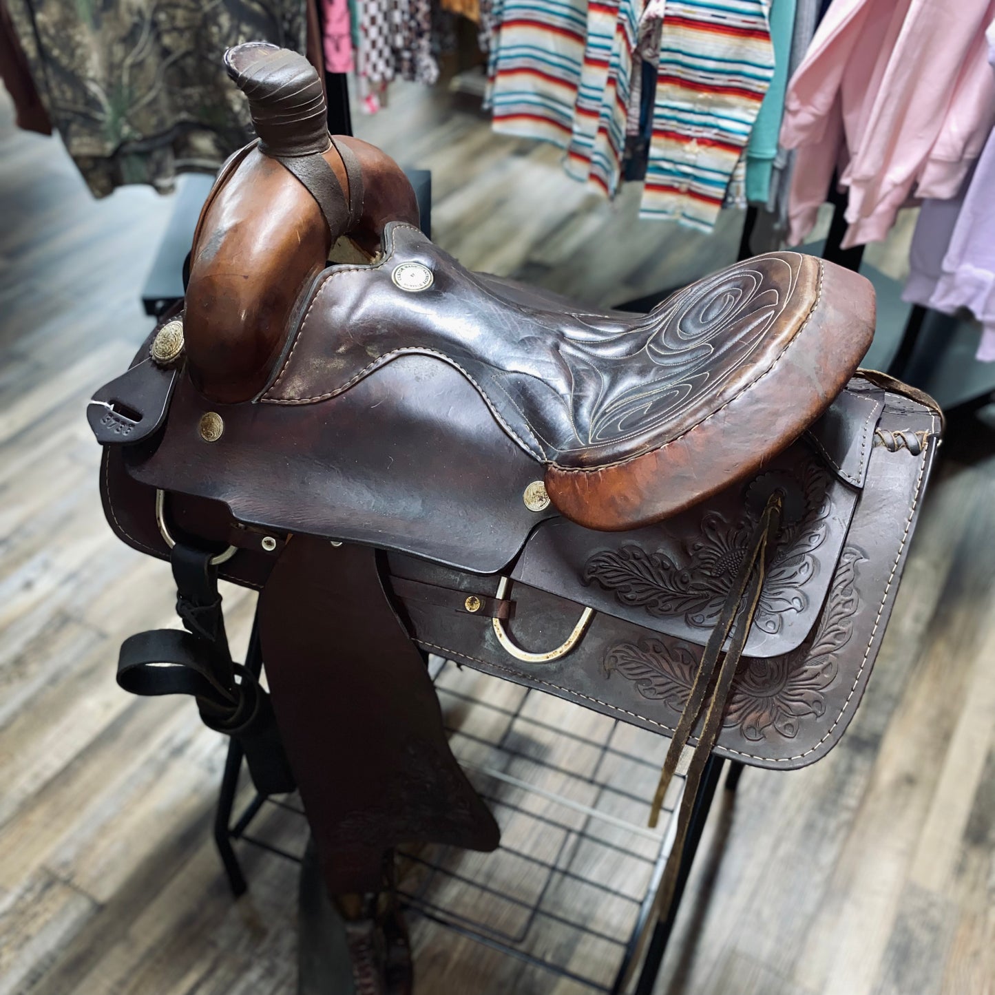 USED Custom Made By Buffalo Saddlery 15” Western Floral Tooled #3736