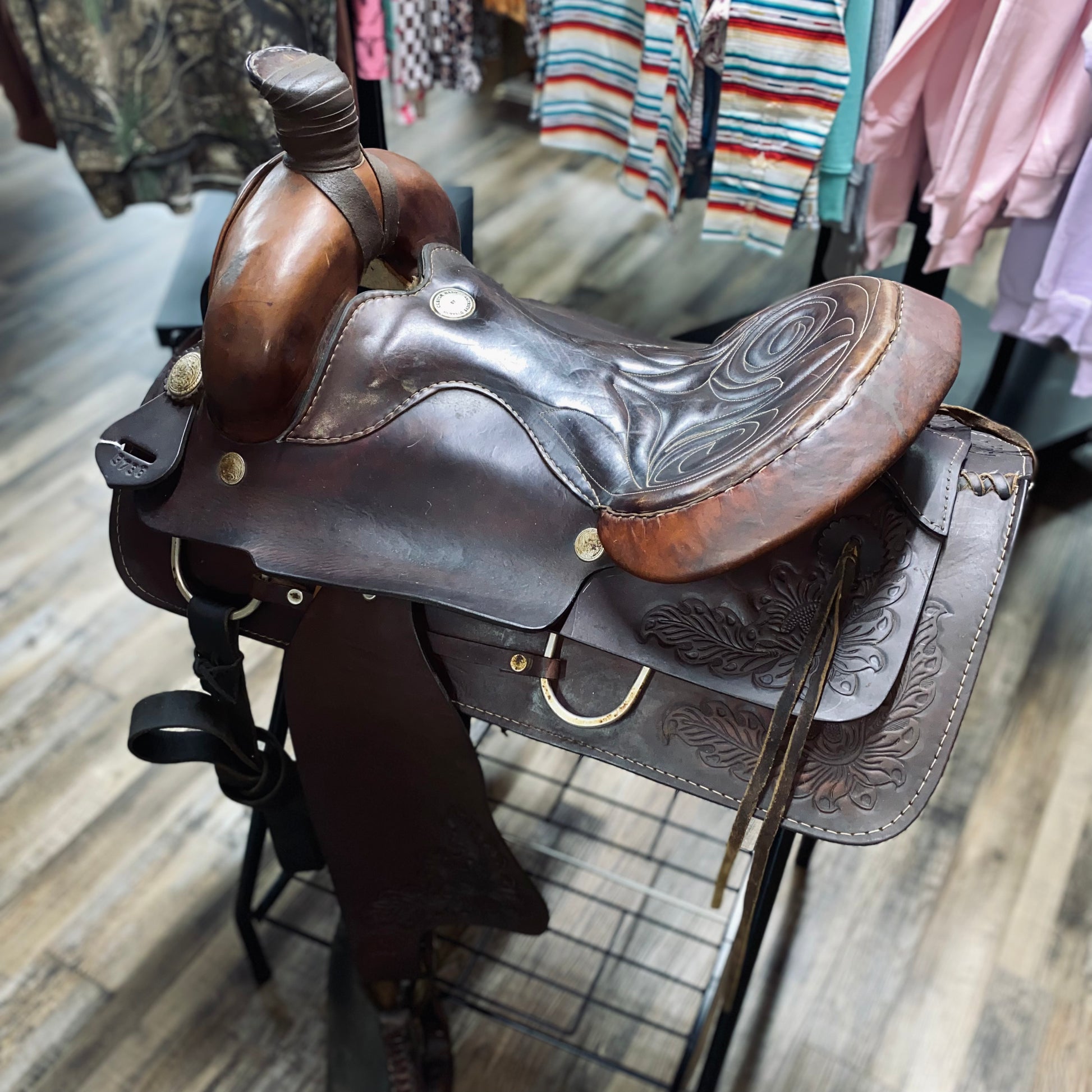 USED Custom Made By Buffalo Saddlery 15” Western Floral Tooled #3736