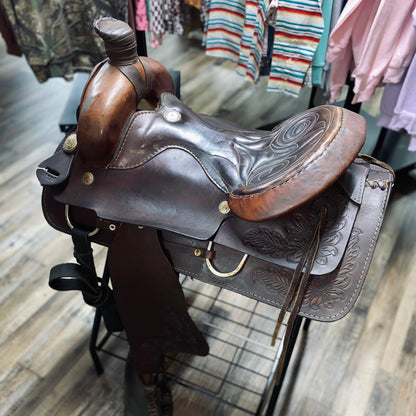 USED Custom Made By Buffalo Saddlery 15” Western Floral Tooled #3736
