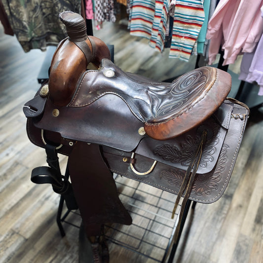 USED Custom Made By Buffalo Saddlery 15” Western Floral Tooled #3736