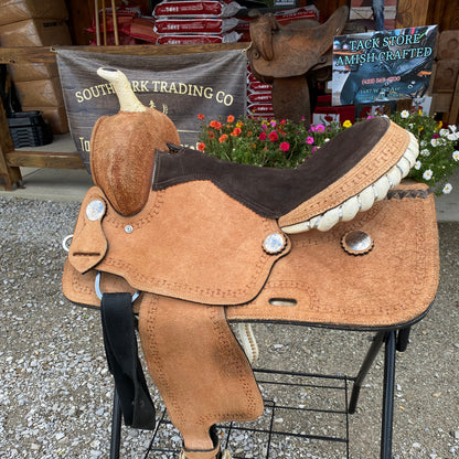 USED Western Saddle Tan  16” w/ Synthetic Rough Out
