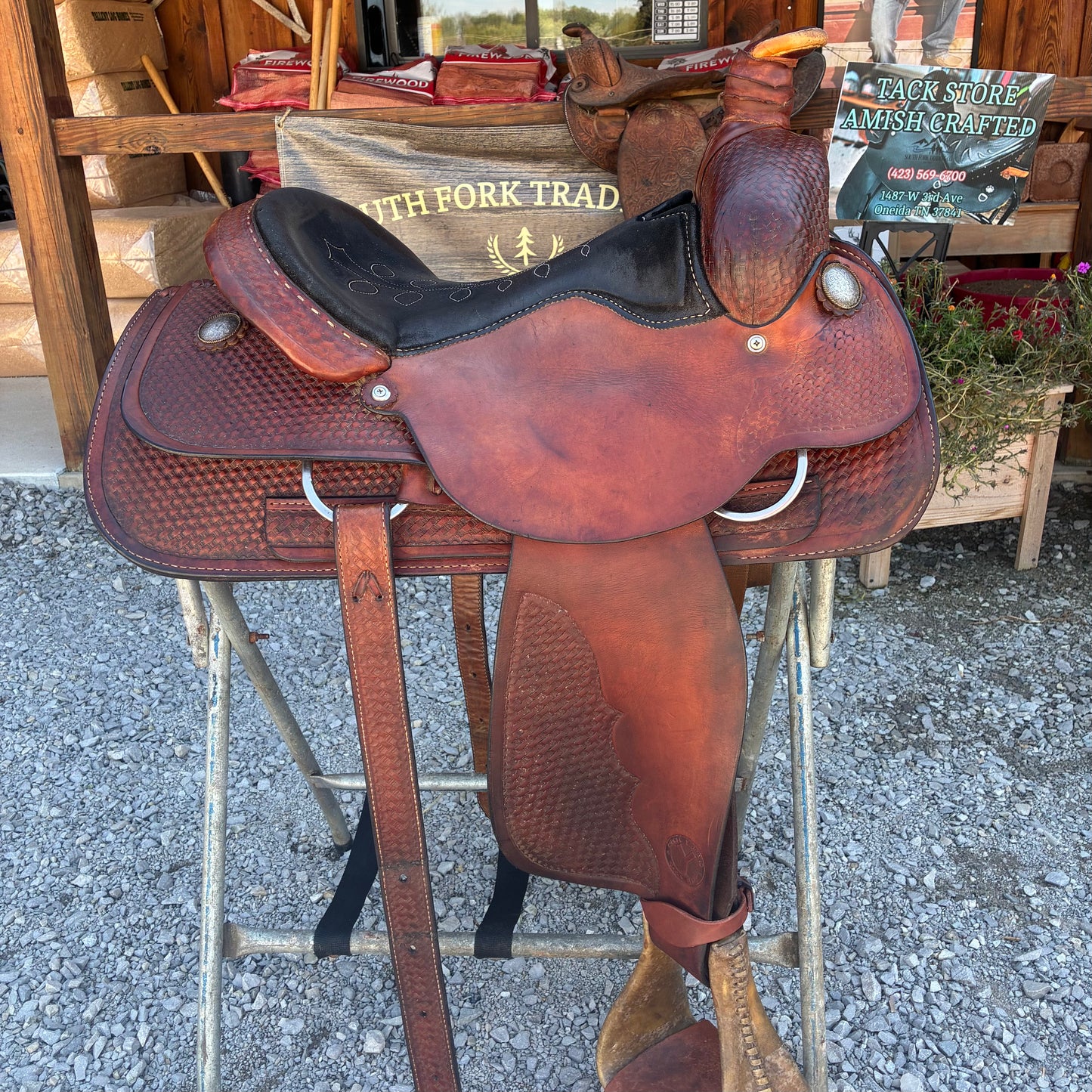 Used Circle Y Roper 15” Saddle W/ Extra Wide Rawhide Stirrups