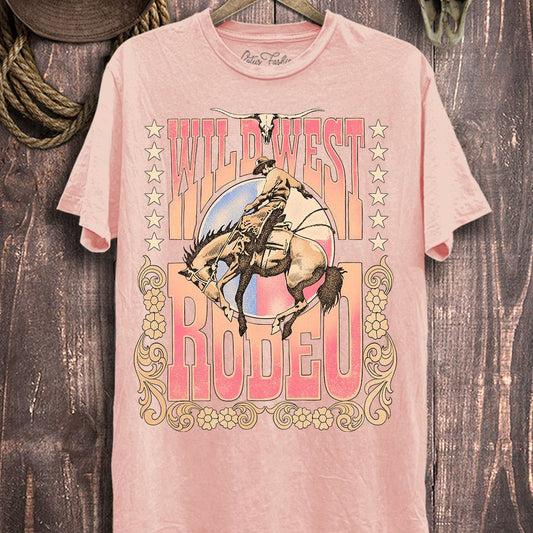 Wild West Rodeo Graphic Top Pink Mineral Wash 