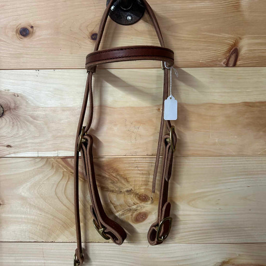 Amish Made Leather Browband Headstall w/ Brass Hardware Brown