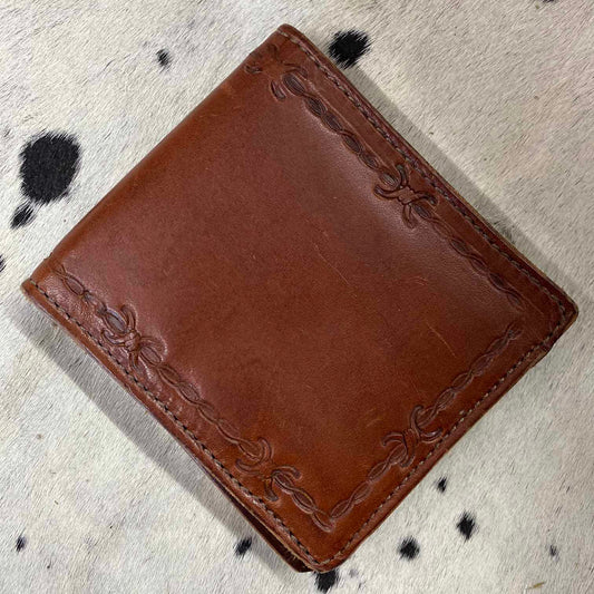 Amish Made Mens Tooled Barbed Wire Leather Wallet