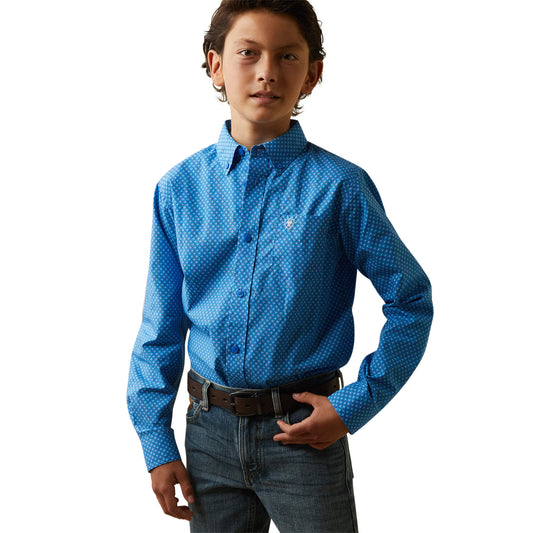 ariat lloyd long sleeve boys snap shirt in blue