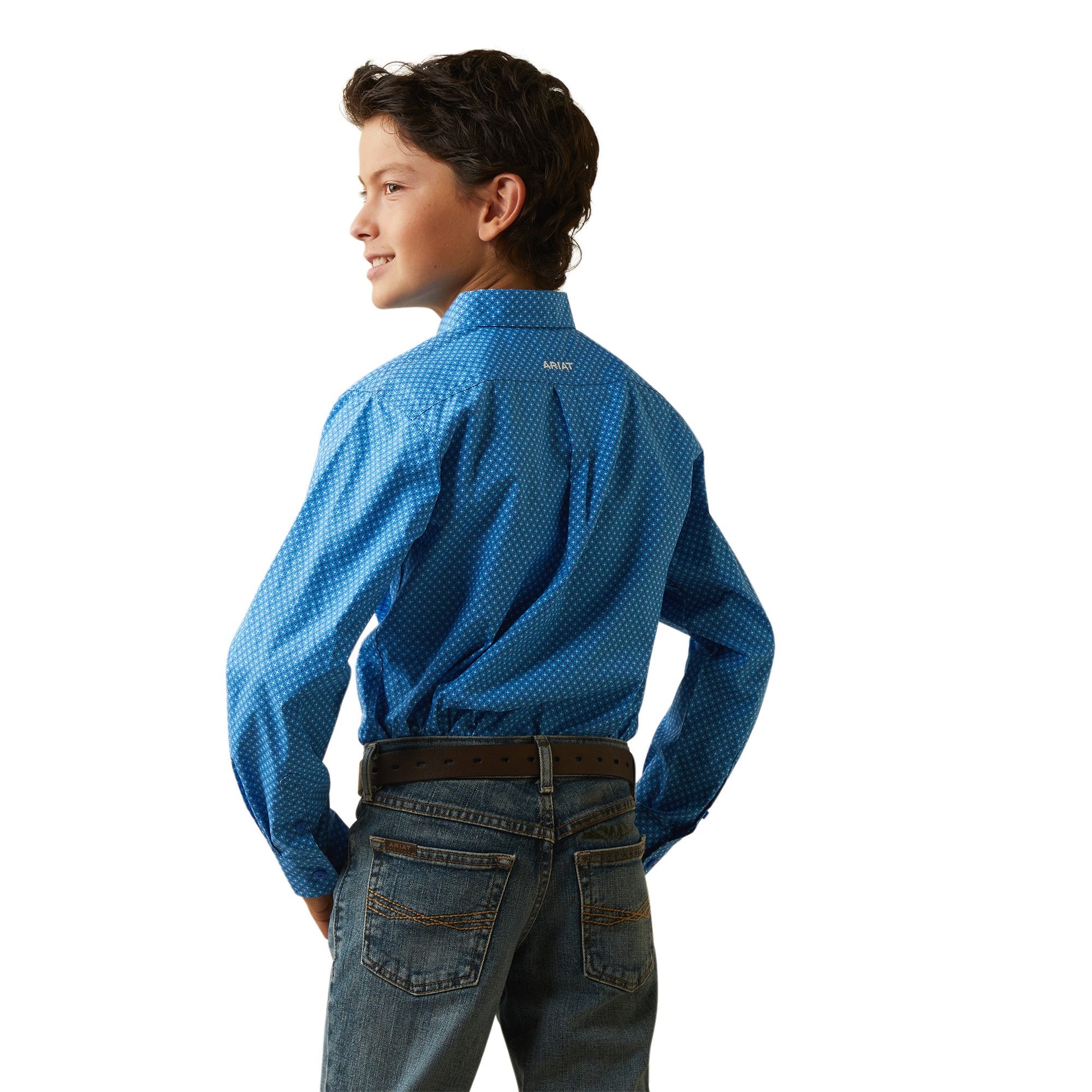 ariat lloyd long sleeve boys snap shirt in blue