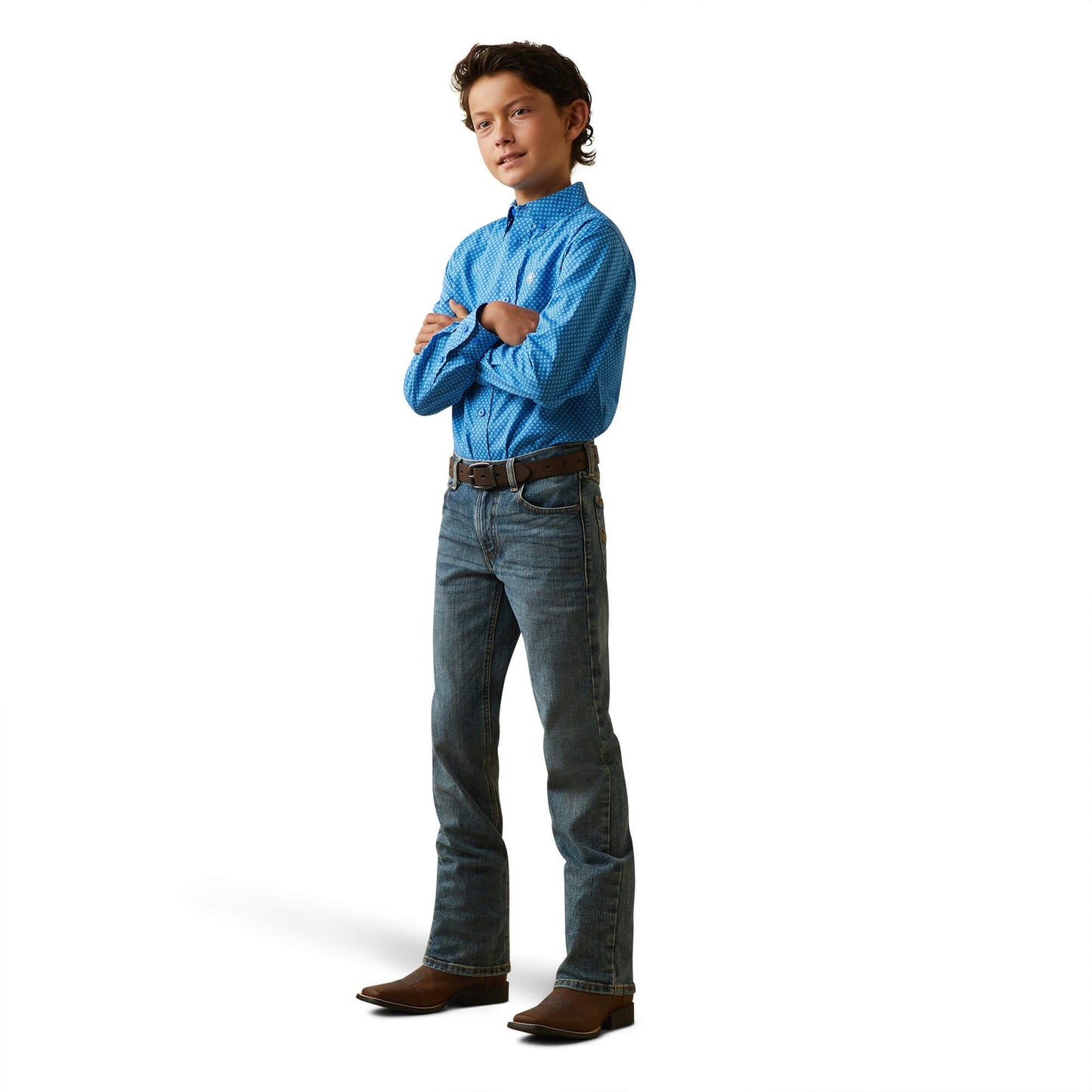 ariat lloyd long sleeve boys snap shirt in blue