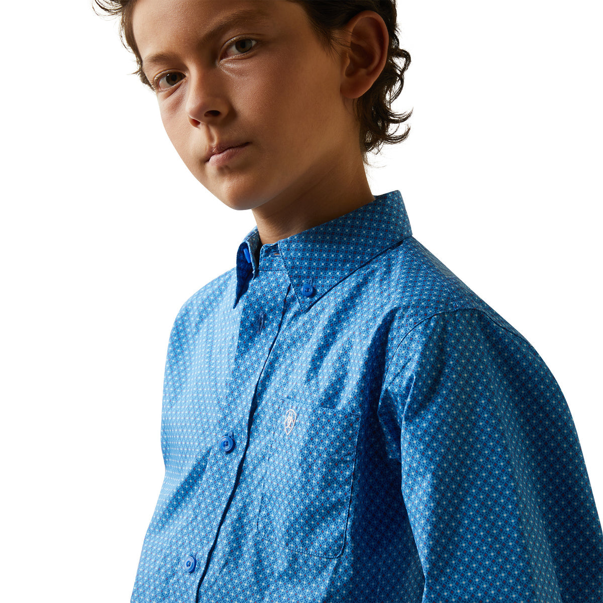 ariat lloyd long sleeve boys snap shirt in blue