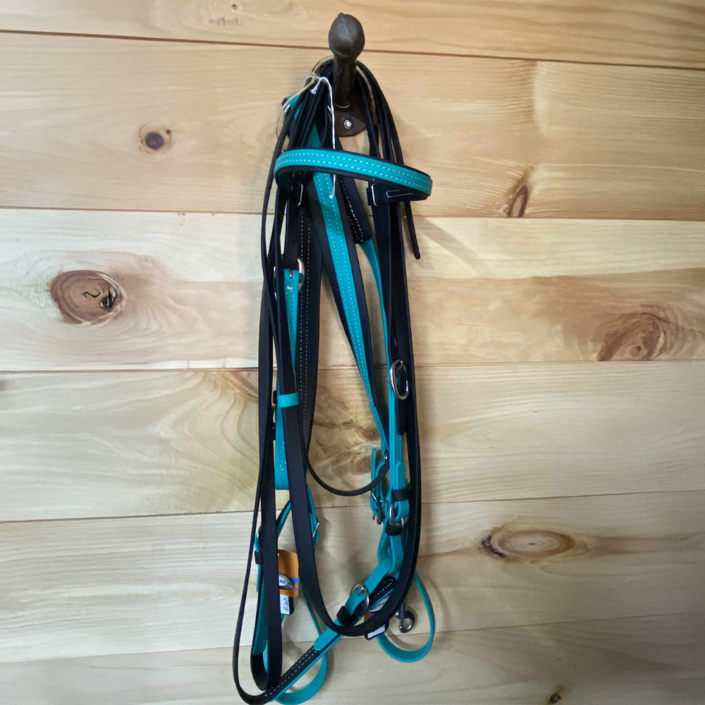 Berlin Biothane Bridle & Breast Strap Combo Black/Teal