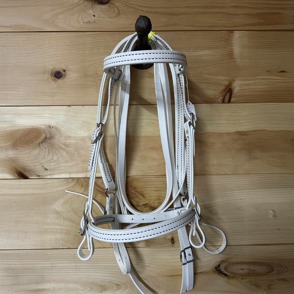 Biothane Bridle & Breast Strap Combo White w/ Black Stitch