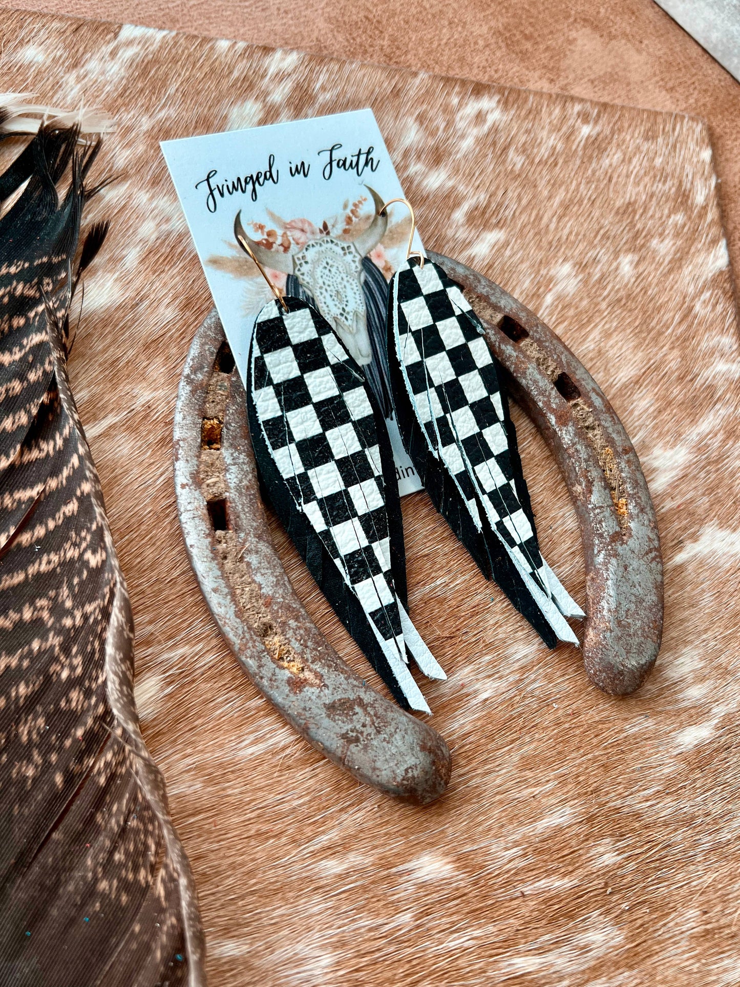 Checkered Fringe Earrings