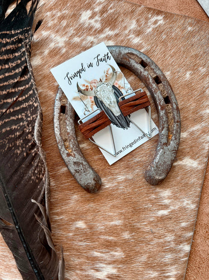 Yellowstone Weaved Arrowhead Hoop Earrings | Brown