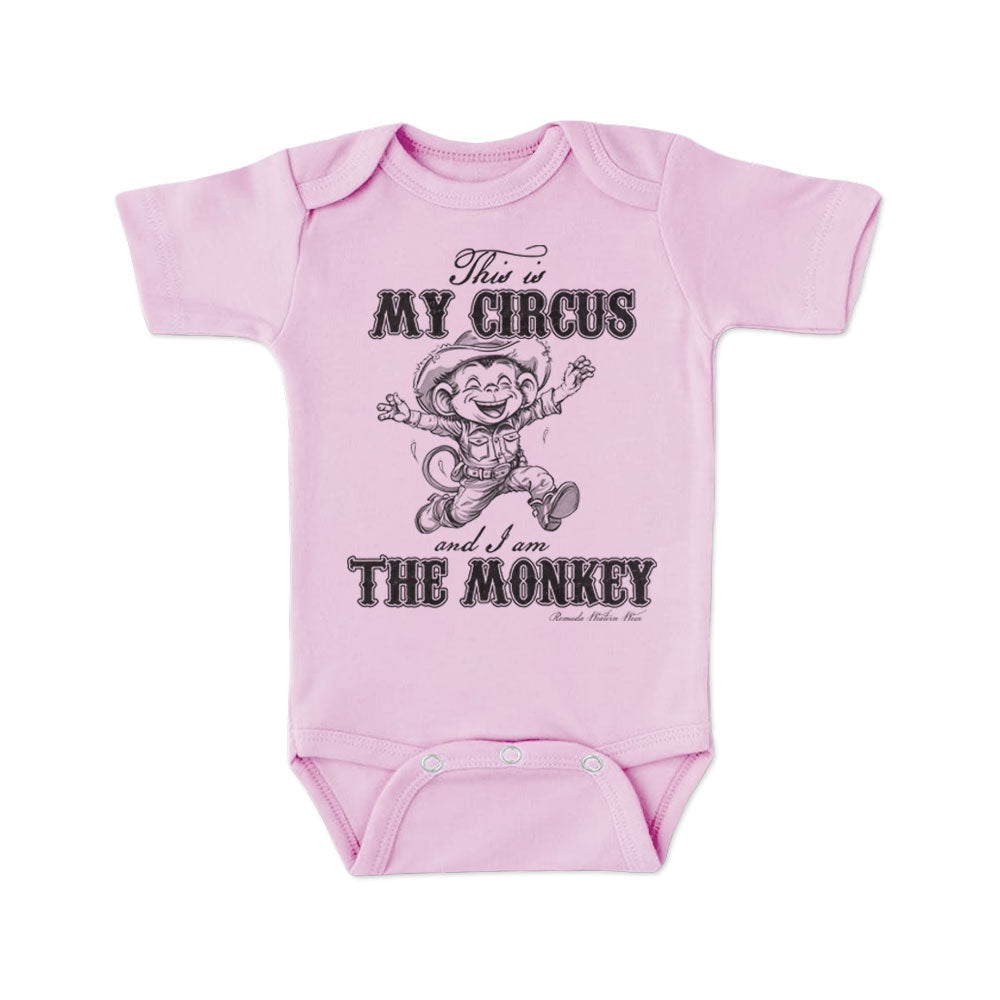 This is my circus and I am the monkey western cowgirl toddler pink short sleeve onesie romper