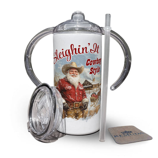 Sleighin It Cowboy Style Toddler Kids Western Santa Sippy Cup